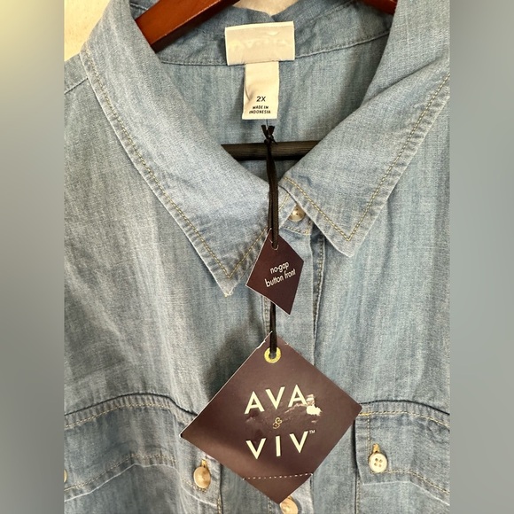 Women's Denim Sleeveless Mini Shirtdress  Ava & Viv light Denim Wash - Picture 9 of 11